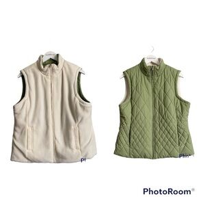 IZOD Women's Reversible Lime Green/White Quilted Puffer Vest | Large NWOT